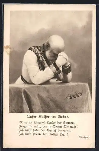 AK unser Kaiser im Gebet, Kaiser Franz Josef I. von Österreich