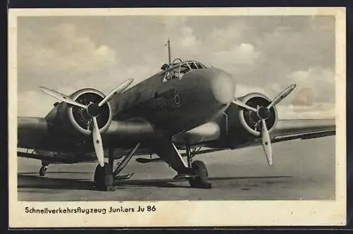 AK Schnellverkehrsflugzeug Junkers Ju 86 startbereit auf dem Flugfeld