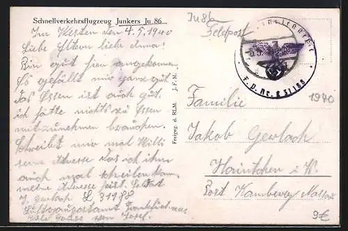 AK Schnellverkehrsflugzeug Junkers Ju 86 startbereit auf dem Flugfeld