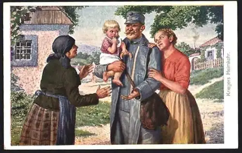 Künstler-AK H.Schubert: Kriegers Heimkehr zur Familie