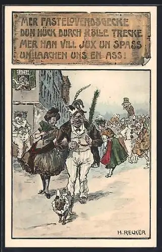 Künstler-AK sign. H. Reuker: Fasching, Feiernde Karnevalisten
