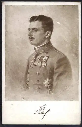 AK Rotes Kreuz Nr. 615: Porträt Kaiser Karls I. von Österreich mit Orden