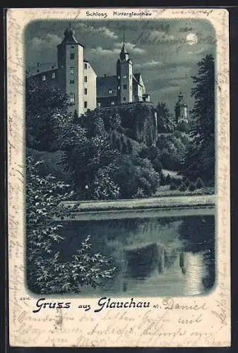 AK Glauchau, Blick auf Schloss und Wasser