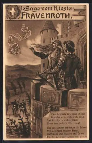 AK Frauenroth, Die Sage vom Kloster Frauenroth, Otto und Beatrice auf dem Klosterbalkon