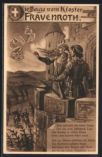 AK Frauenroth, Die Sage vom Kloster Frauenroth, Otto und Beatrice auf dem Klosterbalkon
