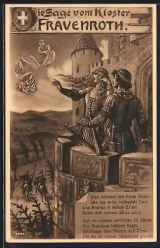AK Frauenroth, Die Sage vom Kloster Frauenroth, Otto und Beatrice auf dem Klosterbalkon