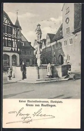 AK Reutlingen, Kaiser Maximilianbrunnen, Marktplatz
