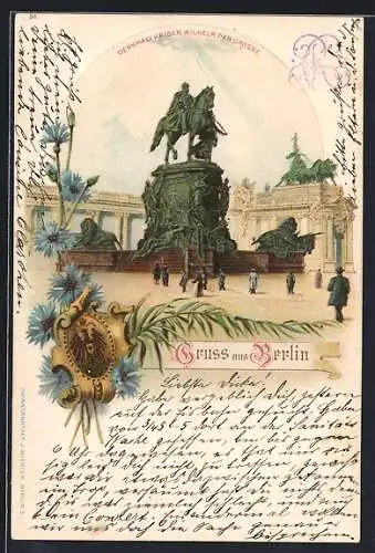Lithographie Berlin, Denkmal Kaiser Wilhelm der Grosse