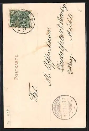 Lithographie Leipzig, Paulinerkirche mit Brunnen