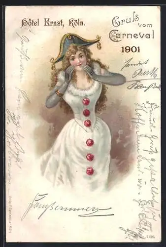 AK Köln, Carneval 1901, Hotel Ernst, Kostümierte Dame