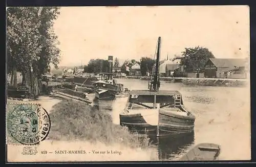 AK Saint-Mammès, Vue sur le Loing avec bateaux amarrés