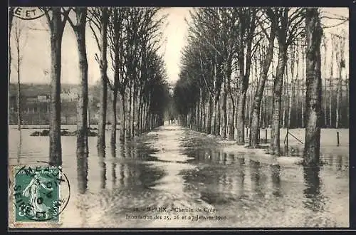 AK Meaux, Chemin de Crégy, Inondation des 25, 26 et 27 Janvier 1910