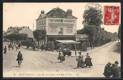AK Montereau, La Rue de la Gare et la Rue de l`Est