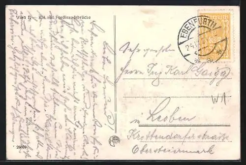 AK Wien, Kai mit Ferdinandsbrücke und Strassenbahn