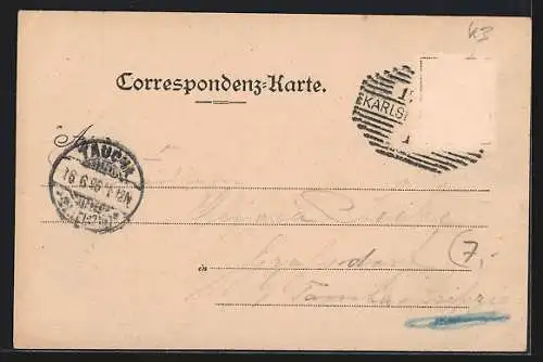 Lithographie Karlsbad, Ortsansicht und Marktplatz