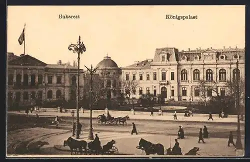 AK Bukarest, Kutsche vor dem Königspalast