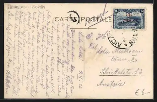 Foto-AK Plovdiv, Blick über die Dächer des Ortes