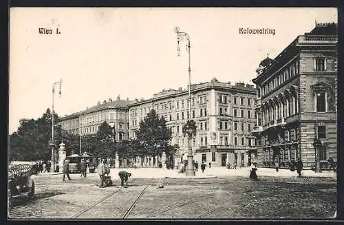 AK Wien, Partie am Kolowratring mit Strassenbahn