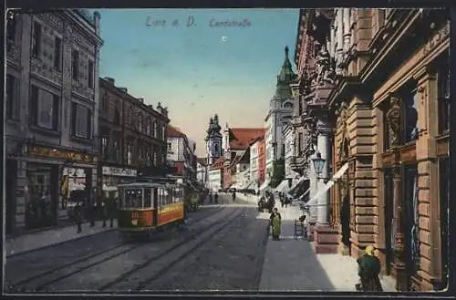AK Linz an der Donau, Strassenbahn in der Landstrasse