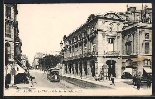 AK Reims, Strassenbahn am Theater