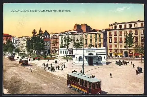 AK Napoli, Piazza Cavour e Stazione Metropolitana, Strassenbahn