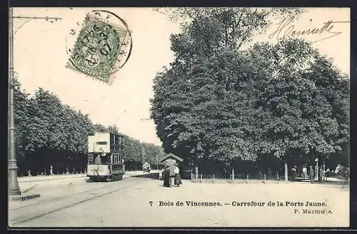 AK Bois de Vincennes, Carrefour de la Porte Jaune, Strassenbahn