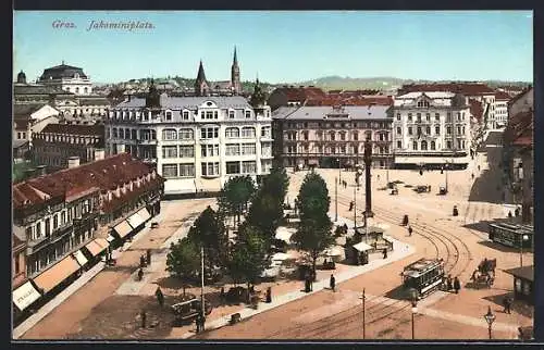 AK Graz, Jakominiplatz, Strassenbahn