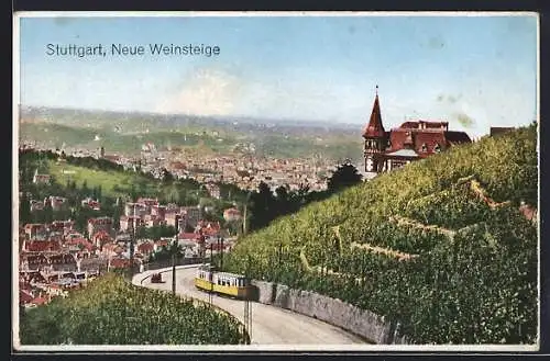AK Stuttgart, neue Weinsteige mit Strassenbahn
