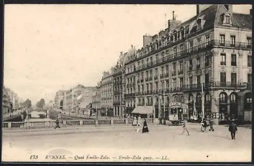 AK Rennes, Quai Emile Zola mit Strassenbahn