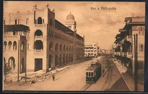 AK Heliopolis, Une Rue, Strassenbahn