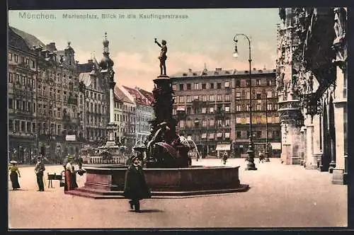 AK München, Marienplatz mit Blick in die Kaufingerstrasse