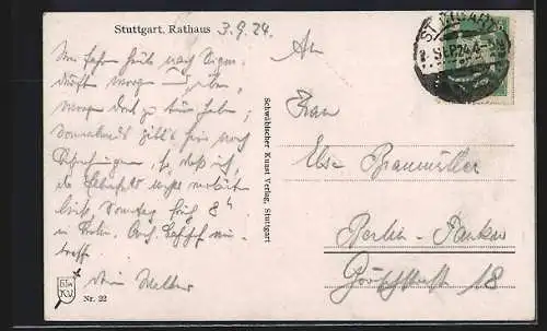 AK Stuttgart, Blick auf Rathaus