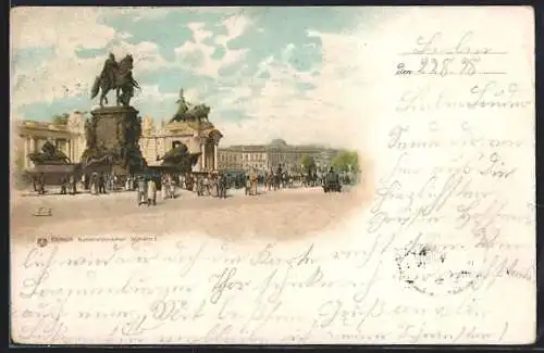 Lithographie Berlin, Partie am Nationaldenkmal Wilhelm I.