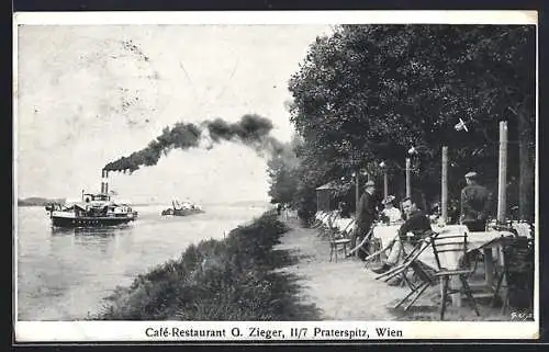AK Wien, Café-Restaurant G. Zieger am Praterspitz 11 /7, Dampfer