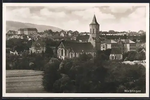 AK Waiblingen, Ortsansicht mit Kirche