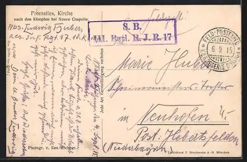 AK Fromelles, zerstörte Kirche