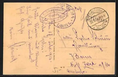 AK Elfringen, Strassenpartie mit zerstörtem Haus