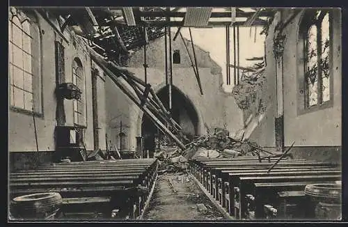AK Leintrey, Inneres der durch franz. Granatfeuer zerstörten Kirche
