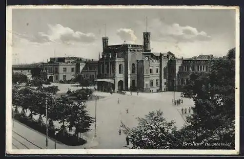 AK Breslau, Hauptbahnhof mit Bahnhofsvorplatz