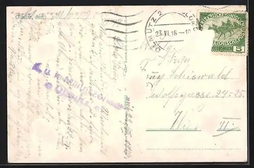AK Olmütz, Oberring mit Rathaus und Dreifaltigkeitssäule, Strassenbahn