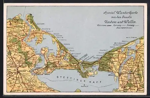 AK Heringsdorf, Wanderkarte des Ortes mit Umgebung, Landkarte