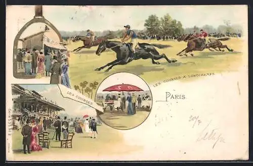 Lithographie Paris, Les Courses á Longchamps