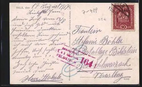 AK Wels, Kaiser Josef-Platz, Kaiser Wilhelm-Ring, Schmidtgasse, Ulanen-Kaserne, Stadtplatz, Dragoner-Kaserne, Welserin