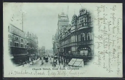 AK Liverpool, Church Street from East, Strassenbahn