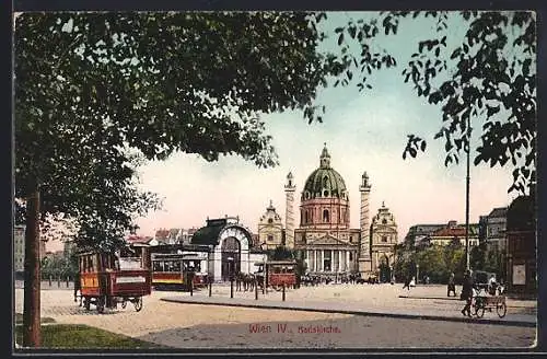 AK Wien, Karlskirche, Strassenbahn