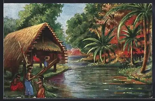 Künstler-AK Neumecklenburg, Landschaftspanorama