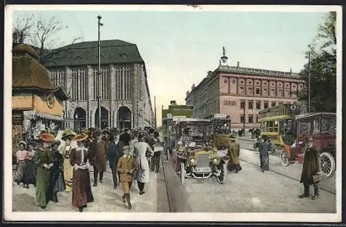 AK Berlin, Berliner Leben am Leipziger Platz, Bus, Auto & Strassenbahnverkehr