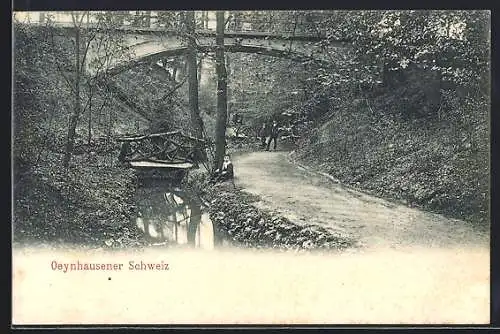 AK Bad Oeynhausen, Oeynhausener Schweiz, Ortspartie mit Brücke