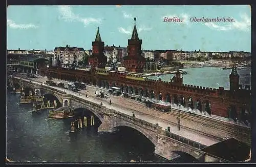 AK Berlin-Friedrichshain, Oberbaumbrücke aus der Vogelschau