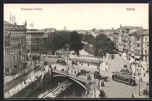AK Berlin-Tiergarten, Strassenbahnen auf der Potsdamer Brücke